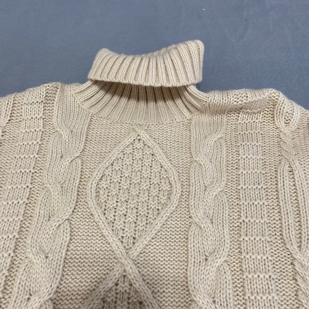 ASOS‎ Men's Beige Cable Knit Turtleneck Sweater 2XL Wool Blend